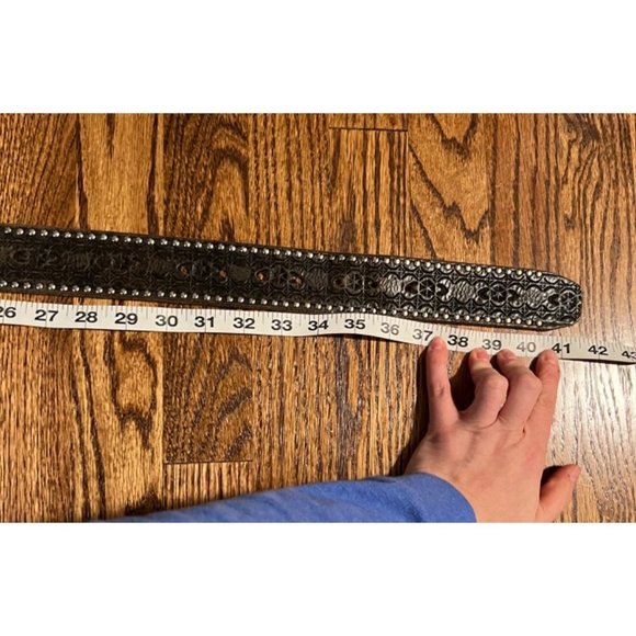 Bill Adler Designs | Black Brown Studded Belt Solid Brass Silver Leather - Picture 3 of 4